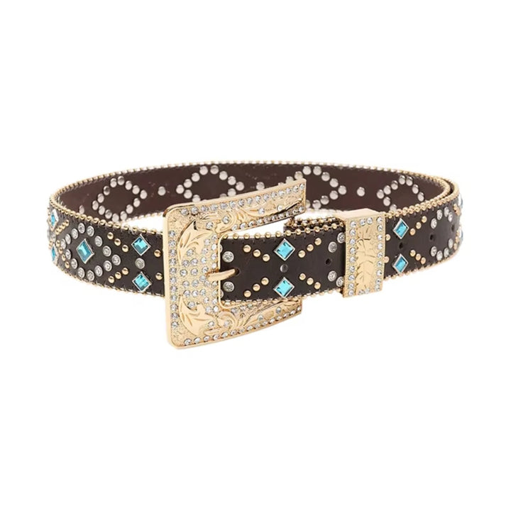 Coffee Western Rhinestone Studded Belt