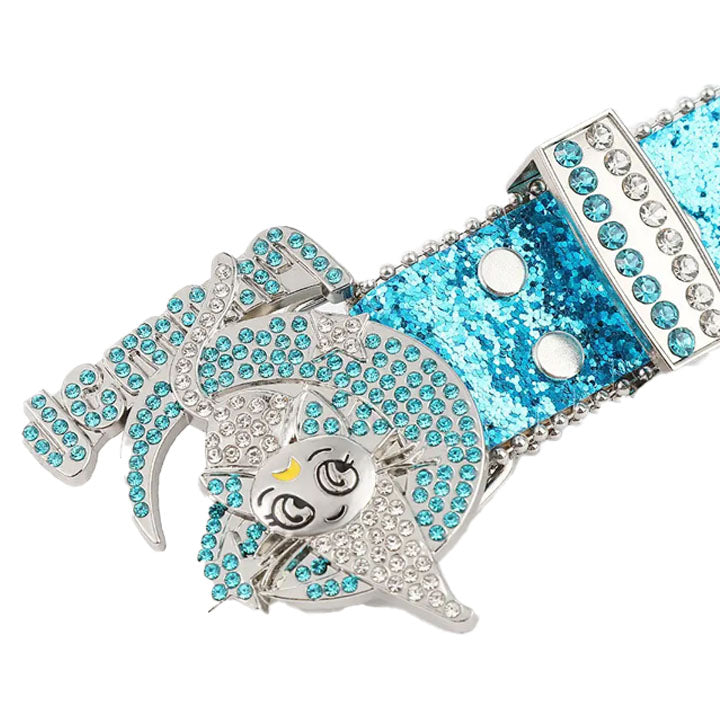 Blue Glitter Moon & Cat Western Rhinestone Belt