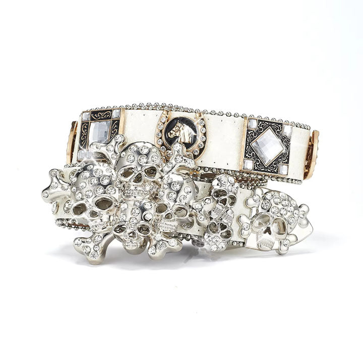 White Crystal Skull Western Belt
