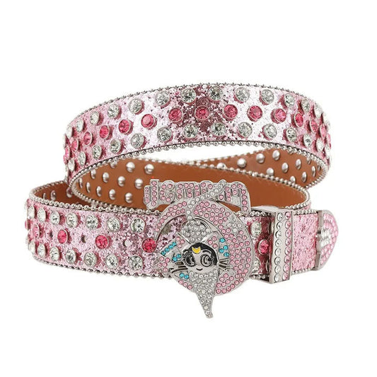 Pink Rhinestone Cat Western Belt
