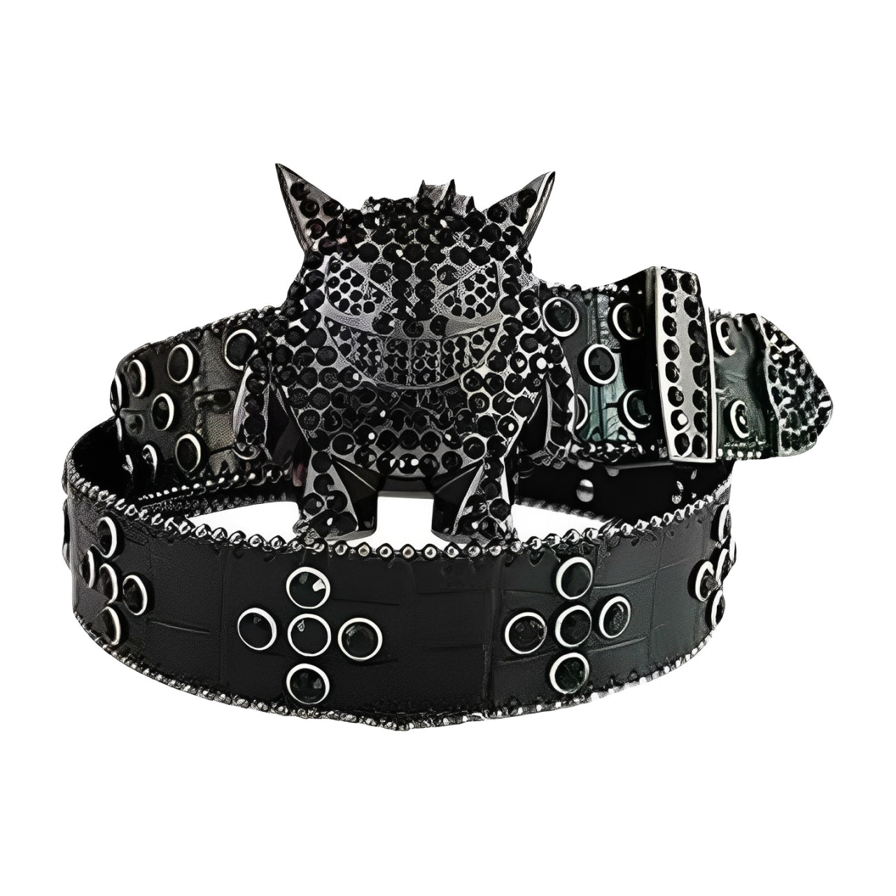 Black Rhinestone Belt with Crystal-Embellished Monster Buckle