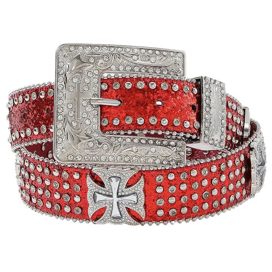 Dazzling Red Glitter Western Belt