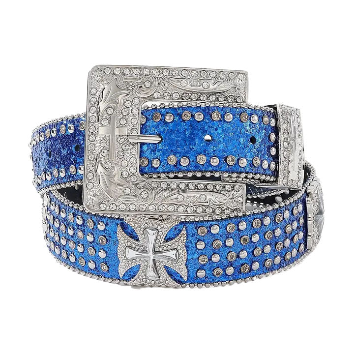 Blue Glitter Rhinestone Western Belt