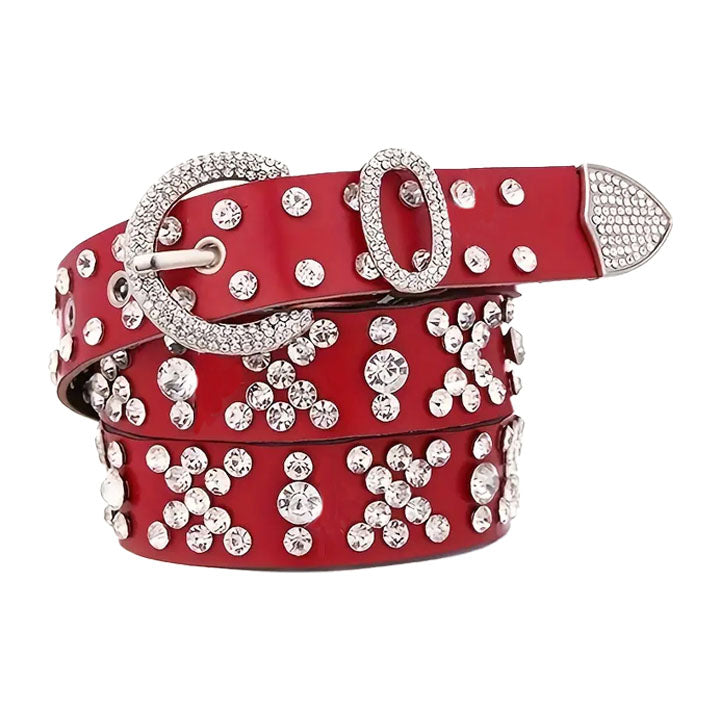 Red Rhinestone Studded Western Belt