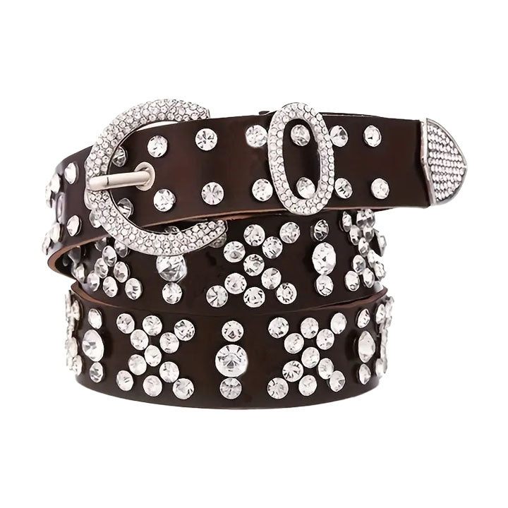 Brown Rhinestone Studded Western Belt