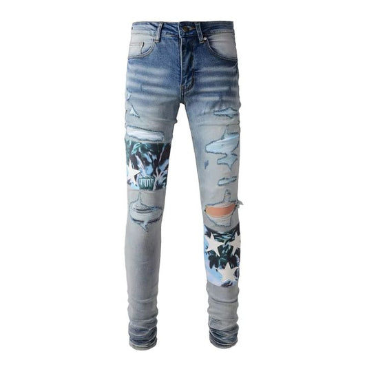 Premium Blue Distressed Skinny Ripped Jeans