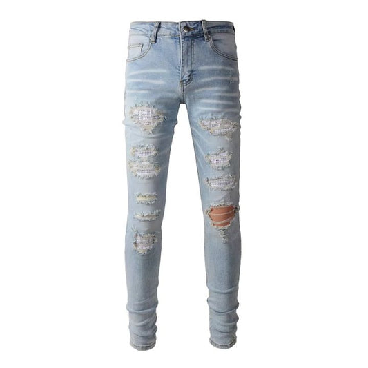 Men's Classic Blue Slim Fit Ripped Jeans