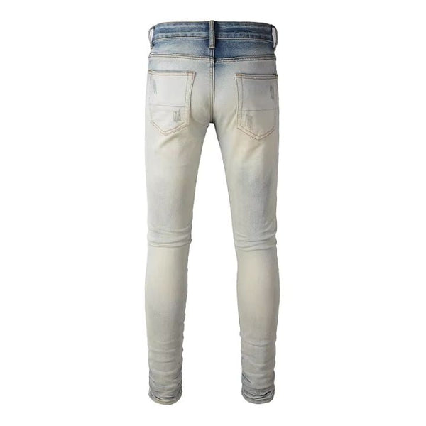 Men's Crystal-Patch Distressed Slim Fit Jeans