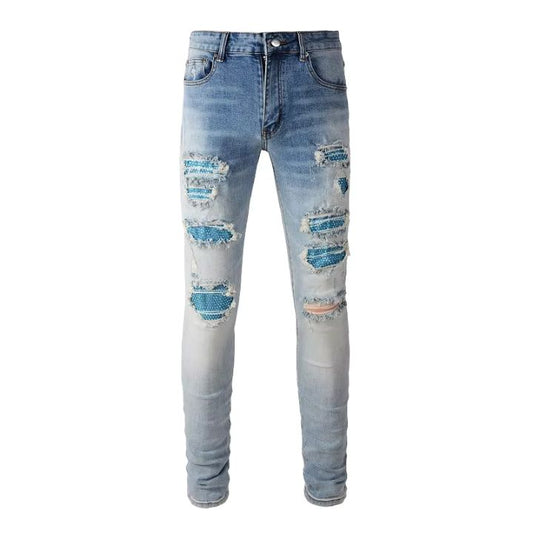 Men 's High Street Slim Fit Light Blue Ripped Jeans