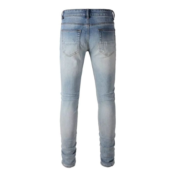 Men 's High Street Slim Fit Light Blue Ripped Jeans