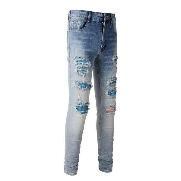 Men 's High Street Slim Fit Light Blue Ripped Jeans