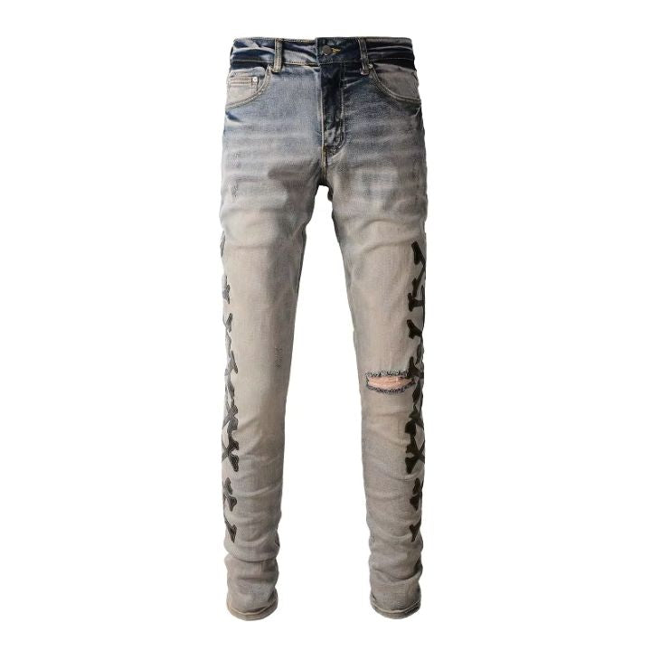 Men's Classical Slim Fit Ripped Distressed Blue Jeans