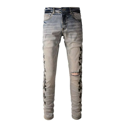 Men's Classical Slim Fit Ripped Distressed Blue Jeans