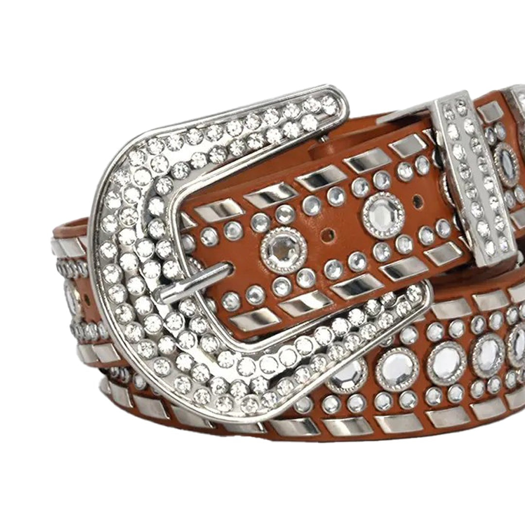 Western Crystal Rhinestone Belt Brown with Silver Studs