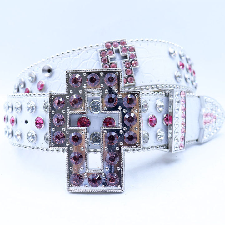 Dazzling Rhinestone Belt with Unique Cross-Shaped Buckle
