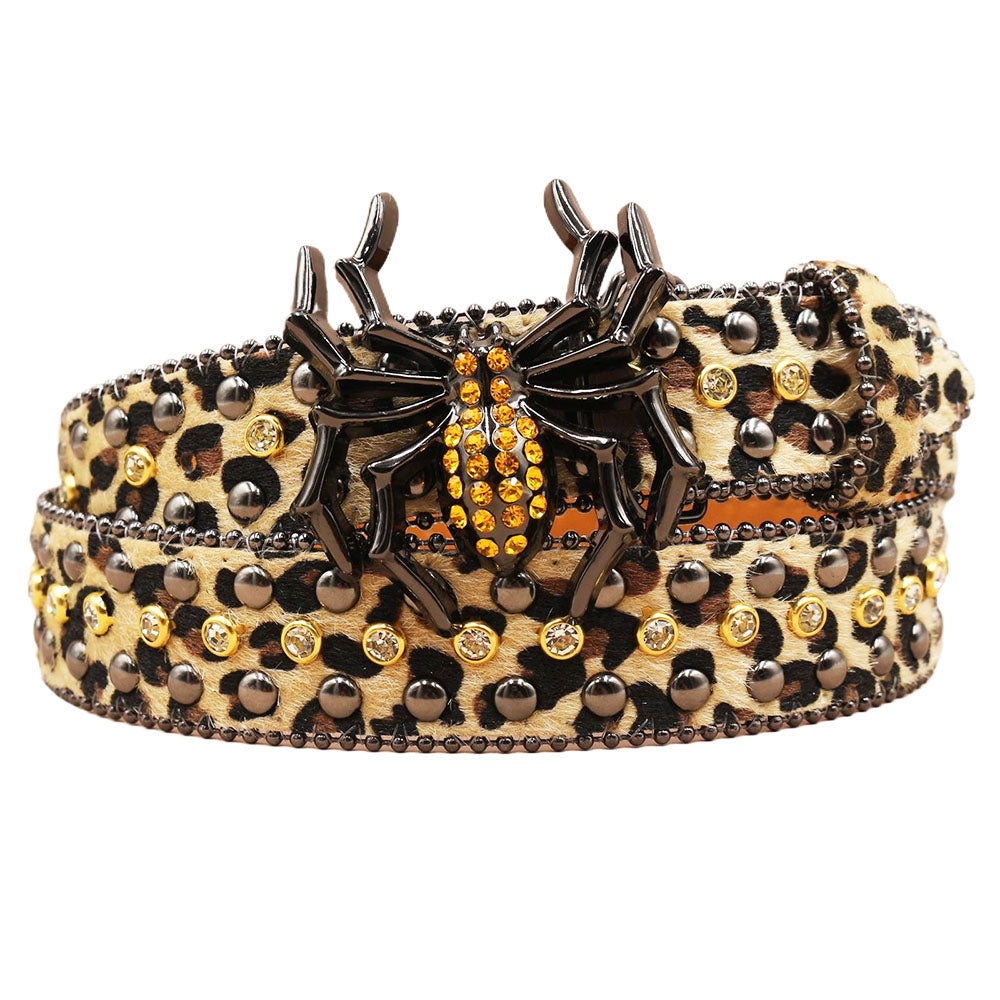 Leopard Print Spider Rhinestone Belt