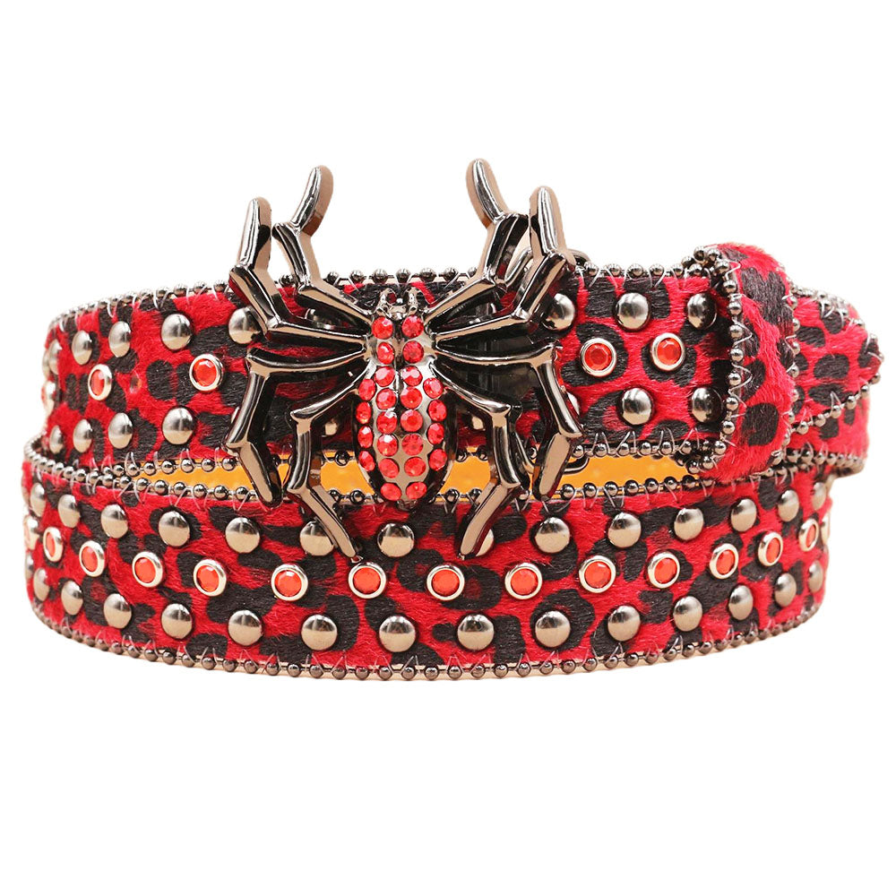 Leopard Print Spider Rhinestone Belt