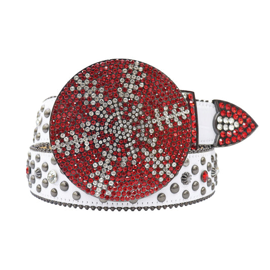 Red Rhinestone Belt with Studded White Western Strap 