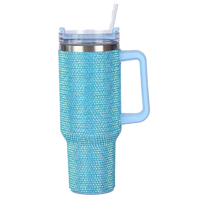 Rhinestone Tumbler Cup with Straw – Glitter Travel Mug