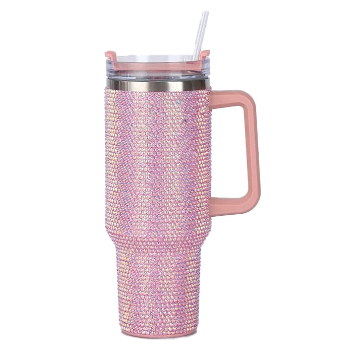 Rhinestone Tumbler Cup with Straw – Glitter Travel Mug
