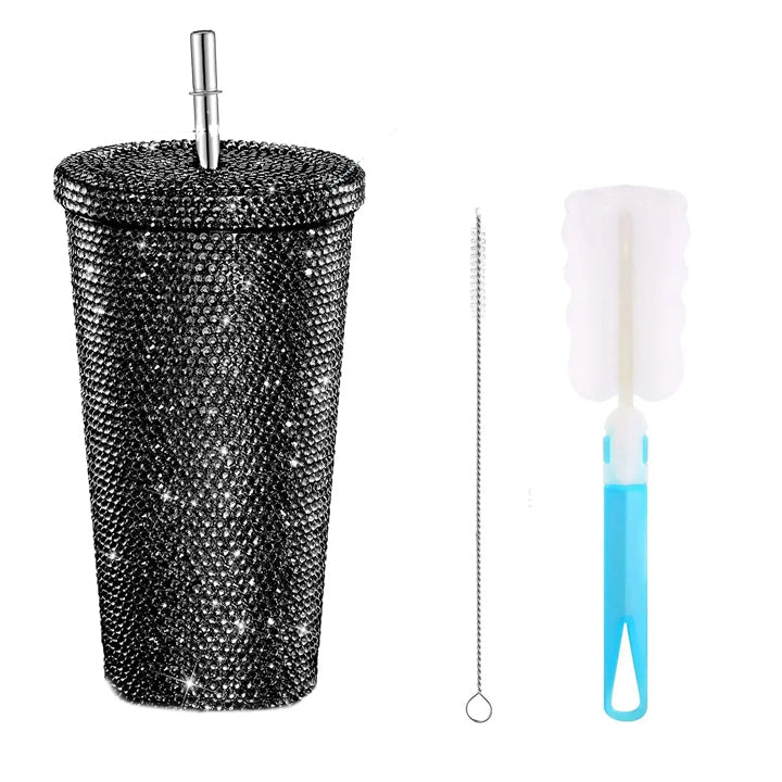 Rhinestone Coffee Tumbler with Straw