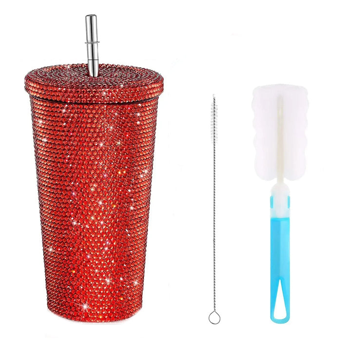 Rhinestone Coffee Tumbler with Straw
