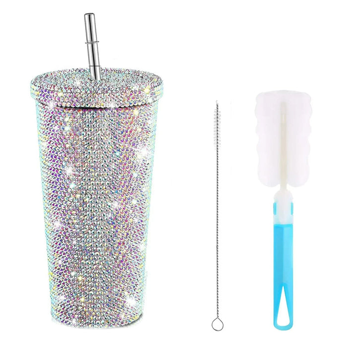 Rhinestone Coffee Tumbler with Straw