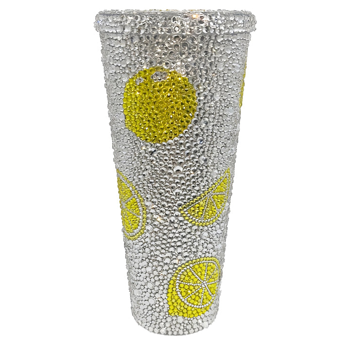 24oz Bling Rhinestone Glass Tumbler with Straw – Lemon Design