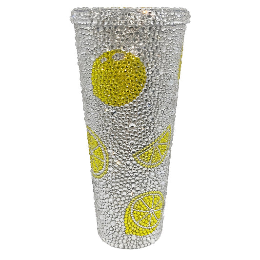 24oz Bling Rhinestone Glass Tumbler with Straw – Lemon Design