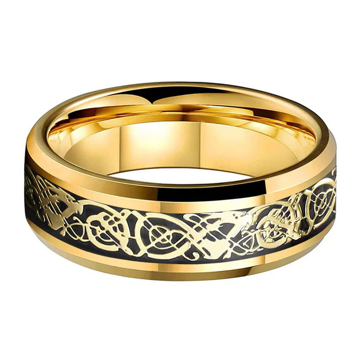 Gold Tungsten Carbide Ring with Celtic Knot Inlay