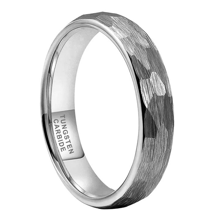 4/6/8mm Silver Tungsten Carbide Ring with Hammered Finish 