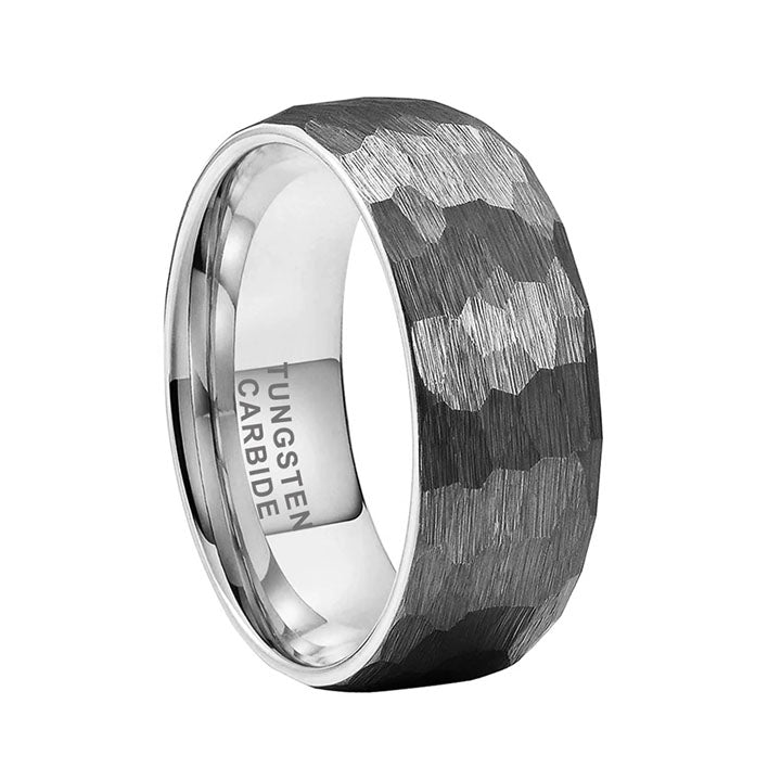 4/6/8mm Silver Tungsten Carbide Ring with Hammered Finish 