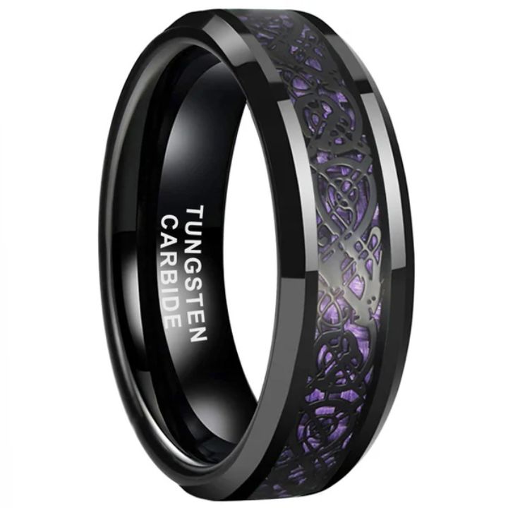 6mm/8mm Tungsten Carbide Ring with Purple Celtic Inlay
