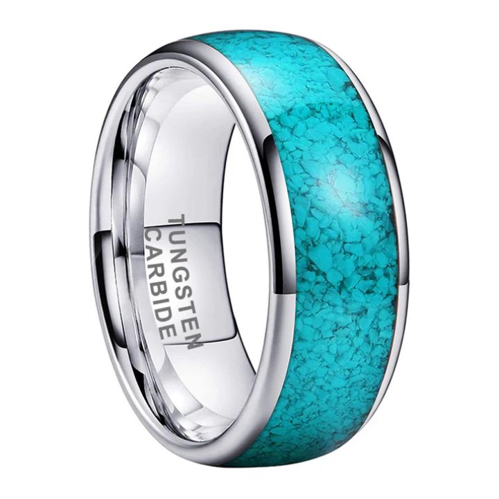 4/6/8mm Tungsten Carbide Ring with Turquoise Inlay Sleek and Durable