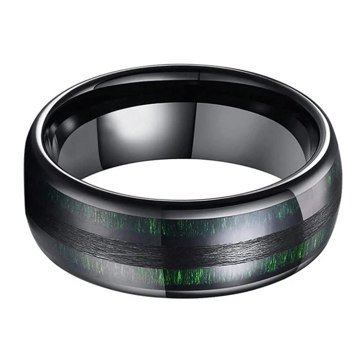8mm Black Tungsten Carbide Ring with Gold Inlay