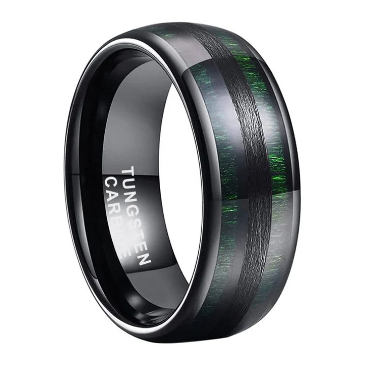 8mm Black Tungsten Carbide Ring with Gold Inlay