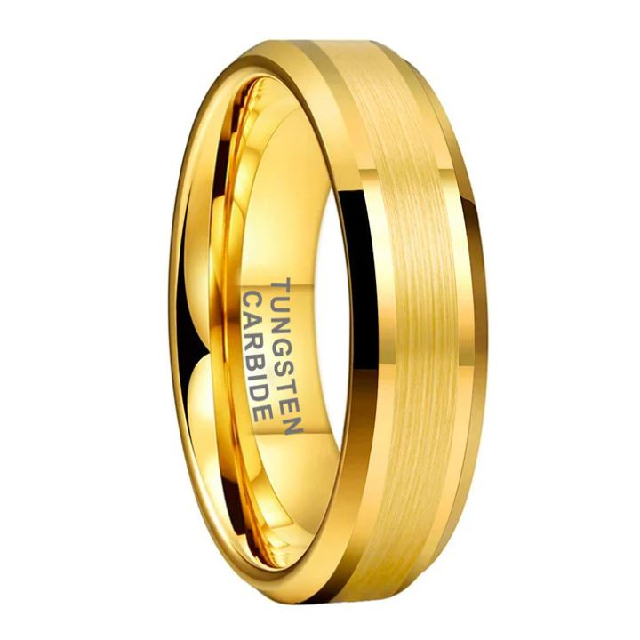 6mm Gold Tungsten Carbide Ring with Meteorite & Arrow Inlay