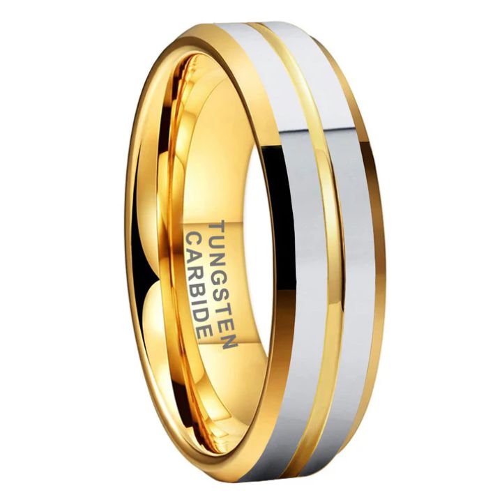 6mm/8mm Dual-Tone Gold & Silver Tungsten Carbide Ring
