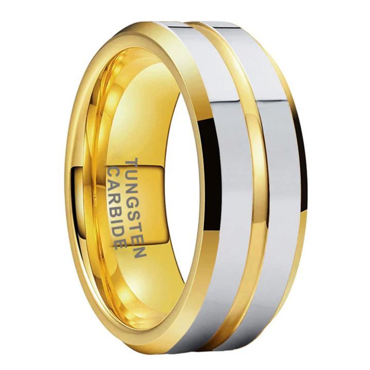 6mm/8mm Dual-Tone Gold & Silver Tungsten Carbide Ring