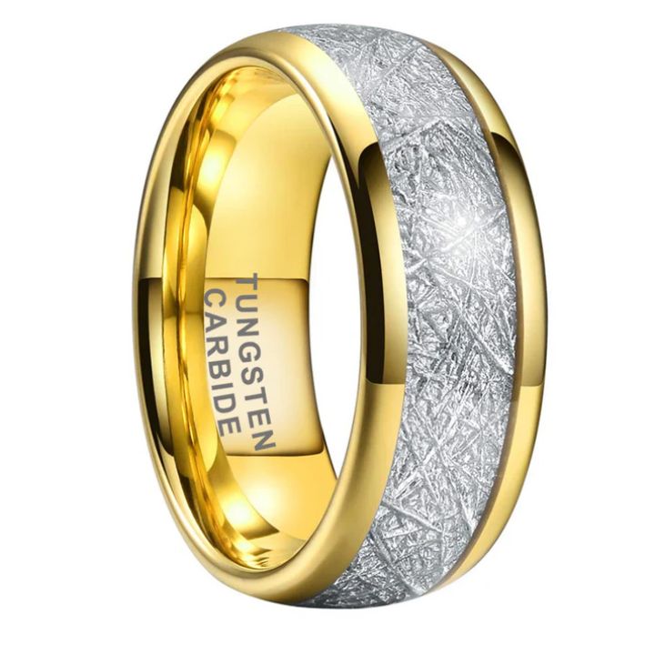 Gold Tungsten Carbide Ring with Crushed Ice Inlay 6mm & 8mm