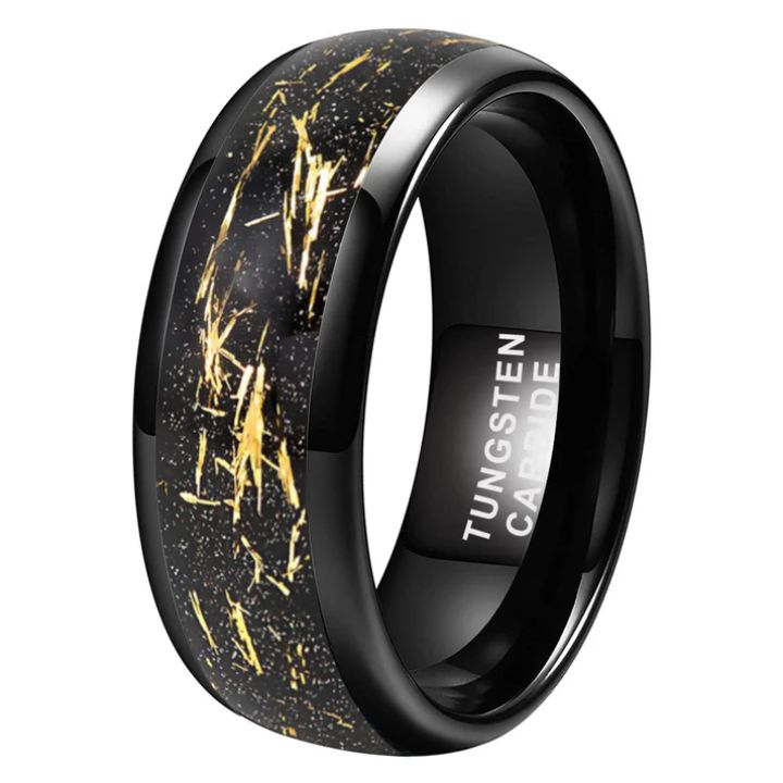 Men's 8mm Tungsten Carbide Ring with Black & Gold Foil Inlay