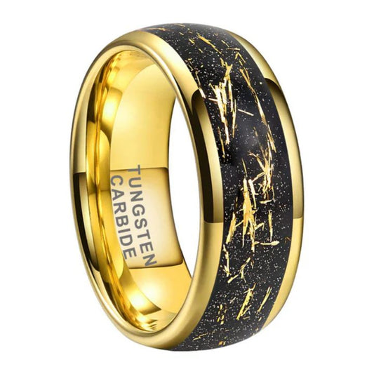 Men's 8mm Tungsten Carbide Ring with Black & Gold Foil Inlay
