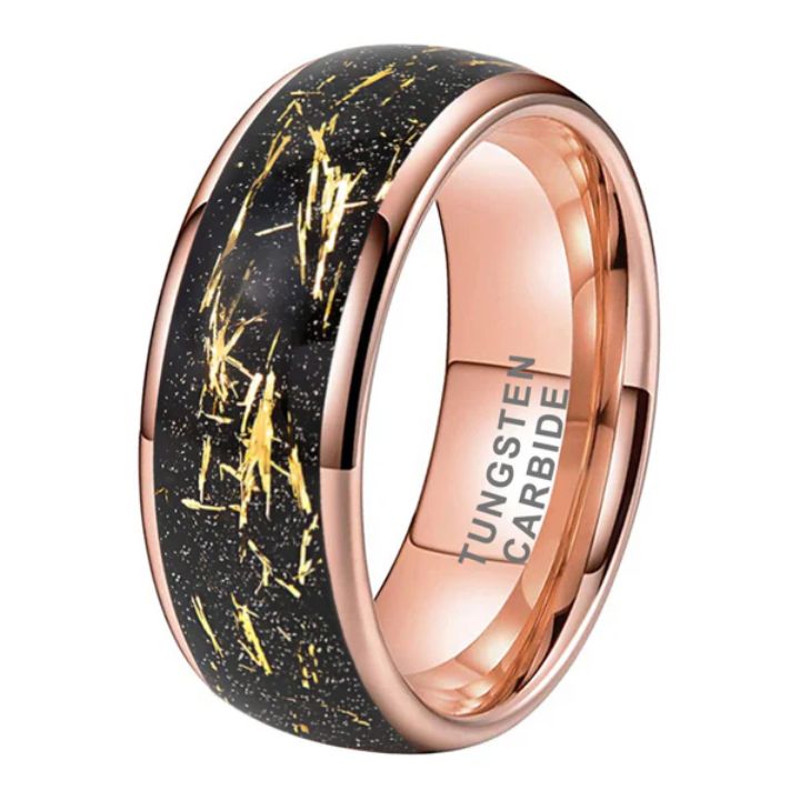 Men's 8mm Tungsten Carbide Ring with Black & Gold Foil Inlay
