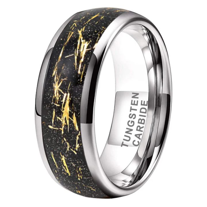 Men's 8mm Tungsten Carbide Ring with Black & Gold Foil Inlay