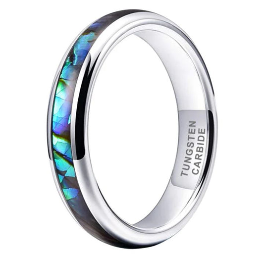 4/6/8mm Silver Tungsten Carbide Ring with Abalone Shell Inlay
