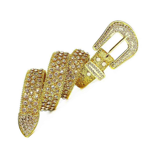 Gold Strap With Diamond White Studded Rhinestone BB Belt