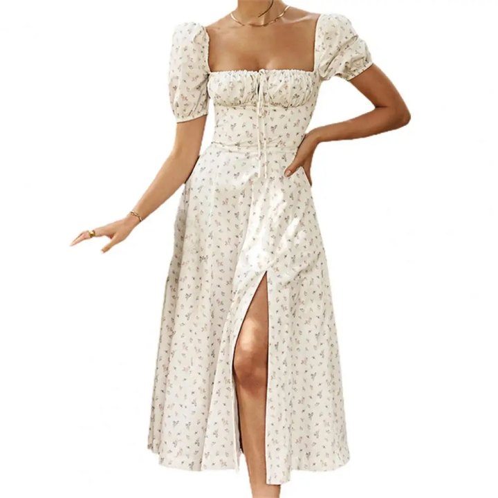 Summer Print High Split Puff Short Sleeve Streetwear