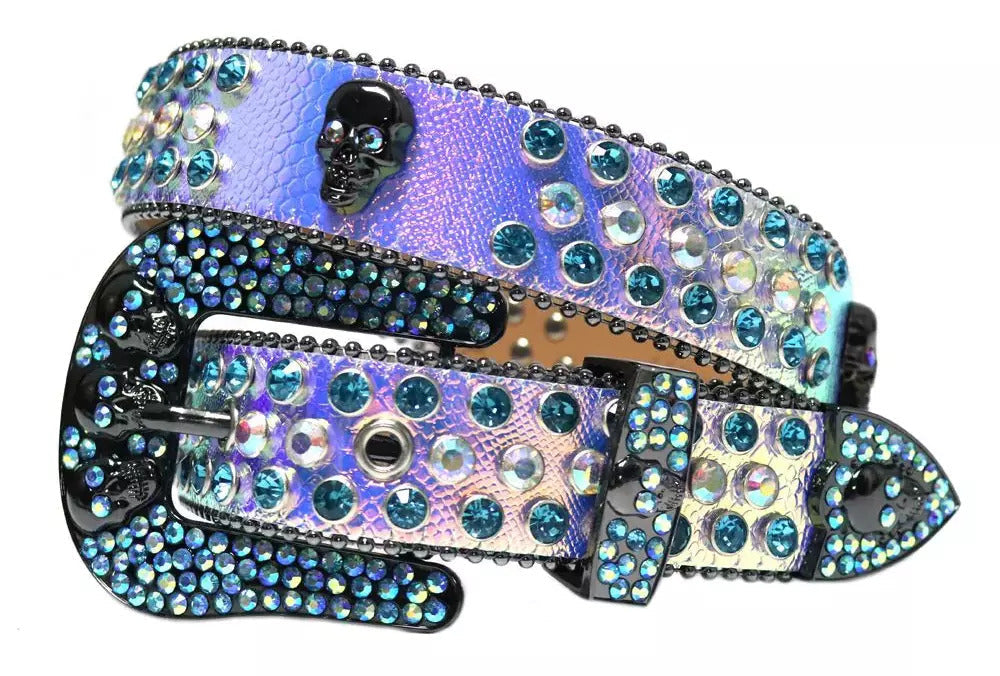 Purple & Rose Gold Strap With Multi Color Studded Rhinestone Belt