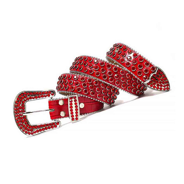 Red Strap With Red Studded Rhinestone BB Belt with Silver Red Buckle