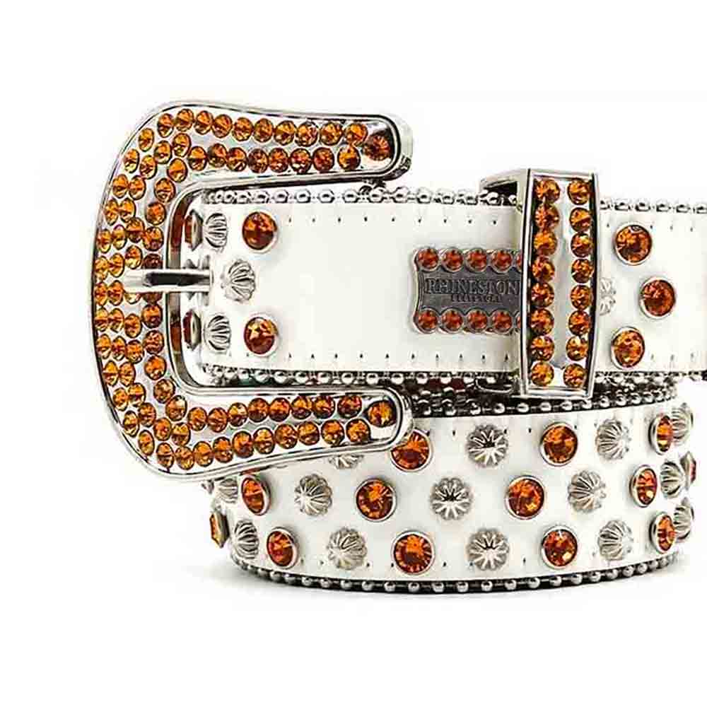 White BB Belt With Golden Crystal Rhinestone